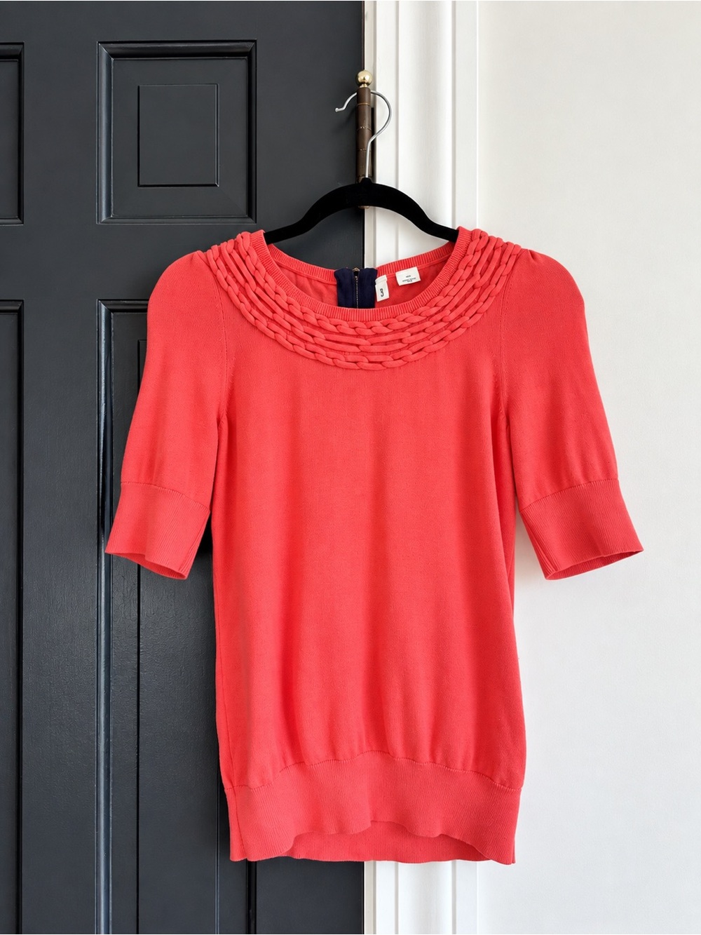 Anthropologie MOTH Coral Braided Neck Knit Sweater Top Medium